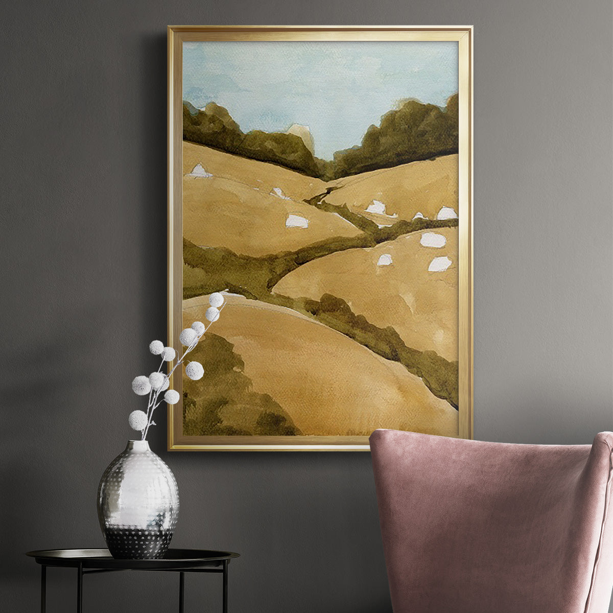 Scattered Sheep I - Modern Framed Canvas Print