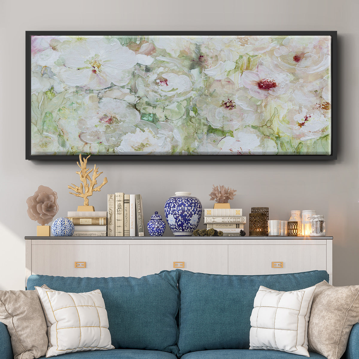 Jardin Blanc - Floater Framed Canvas Print