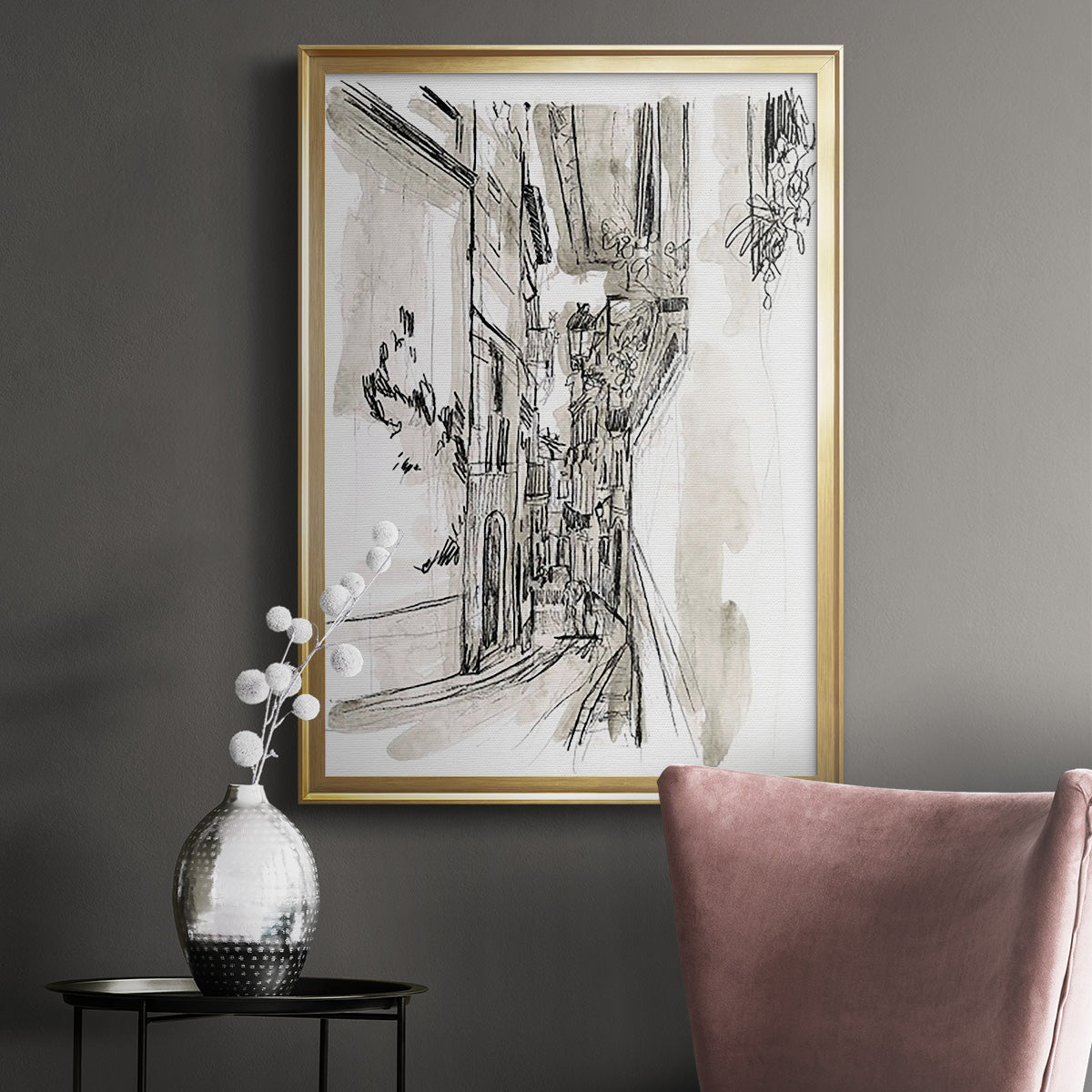 Europe Street Sketches I - Modern Framed Canvas Print