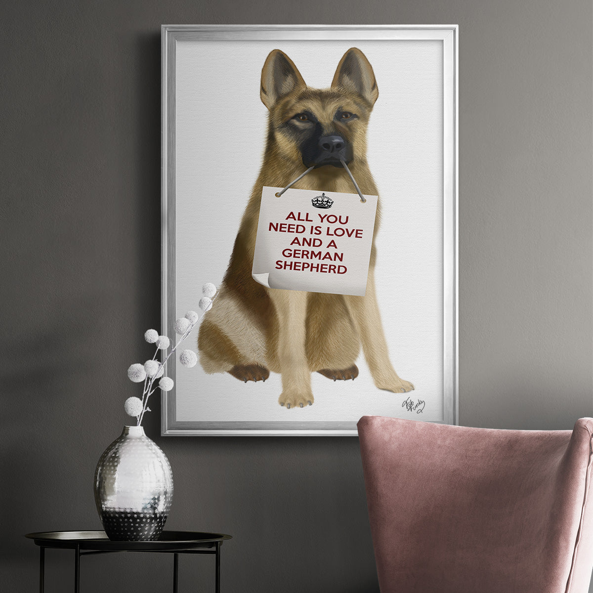 Love and German Shepherd - Modern Framed Canvas Print