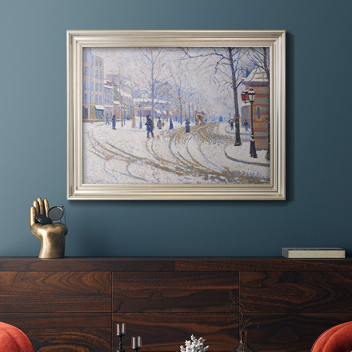 Snow, Boulevard de Clichy, Paris - Ornate Framed Canvas Print