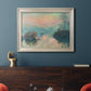 Impressionist winter river sunset scene by Claude Monet in an ornate champagne frame displayed in a dark-toned interior setting.