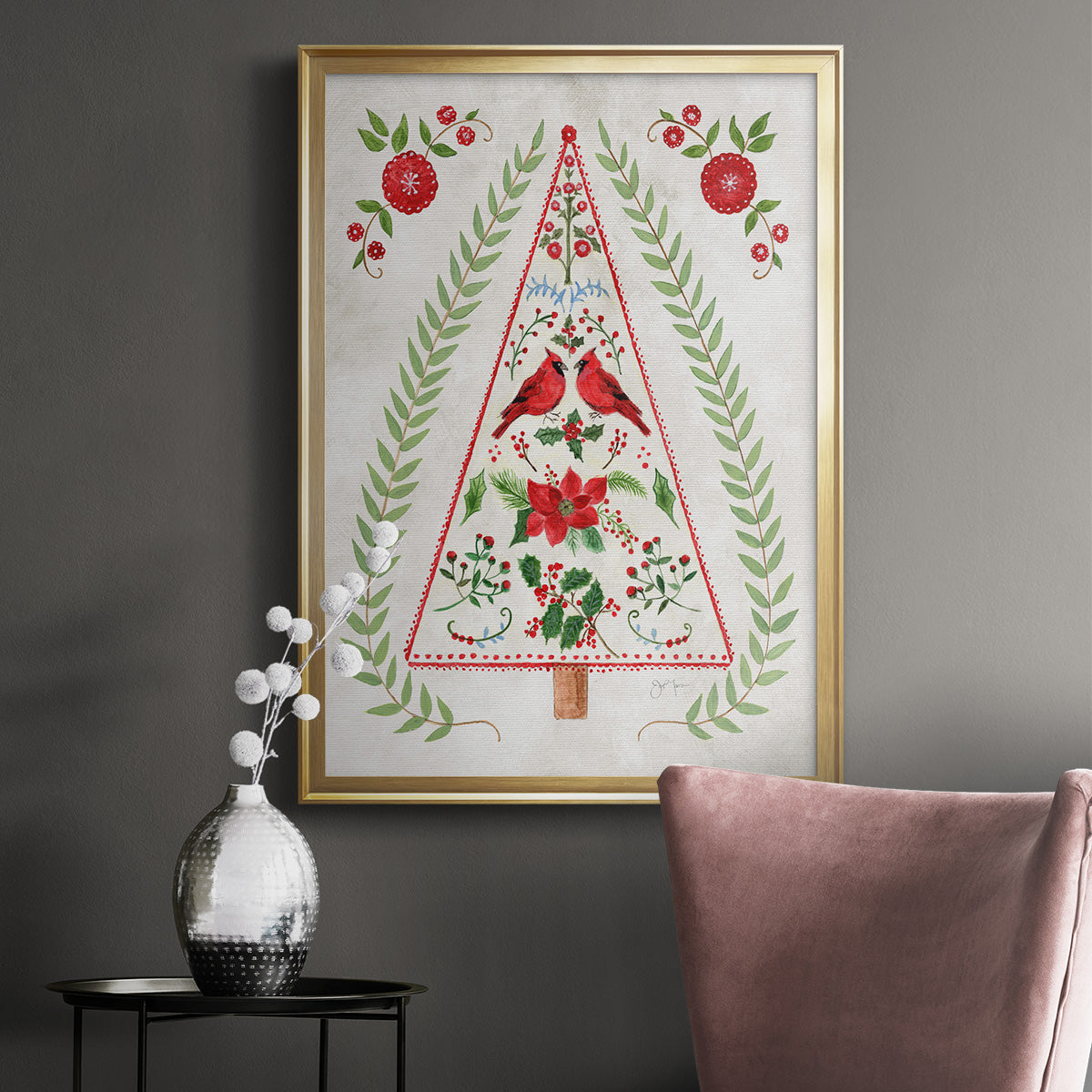 Christmas Folk Tree - Modern Framed Canvas Print