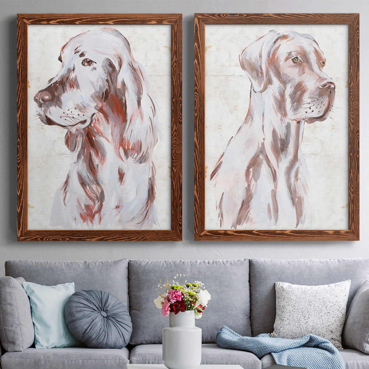 Sitting Dog III - Premium Framed Canvas 2 Piece Set - Ready to Hang