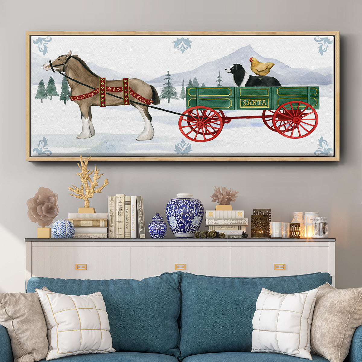 Santa's Farm Collection C - Floater Framed Canvas Print