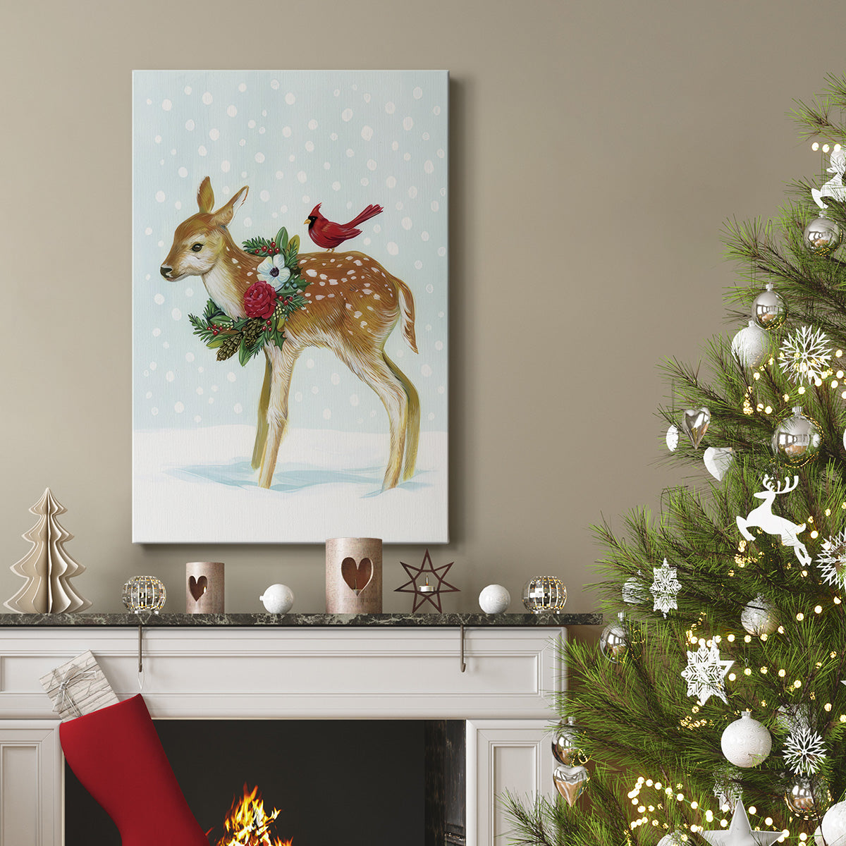 Winter Woodland Creatures with Cardinals II - Gallery Wrapped Canvas