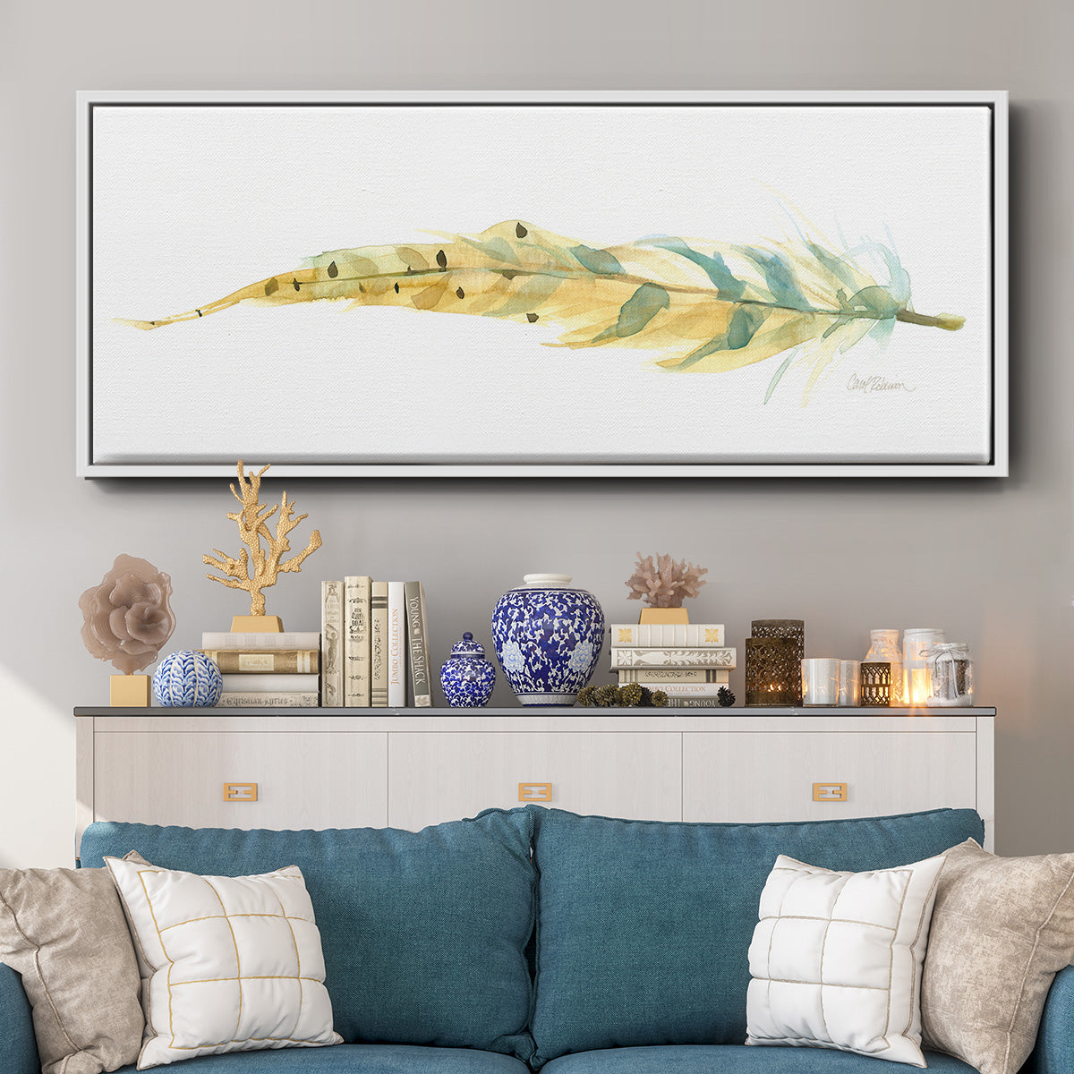 Tail Feather III - Floater Framed Canvas Print