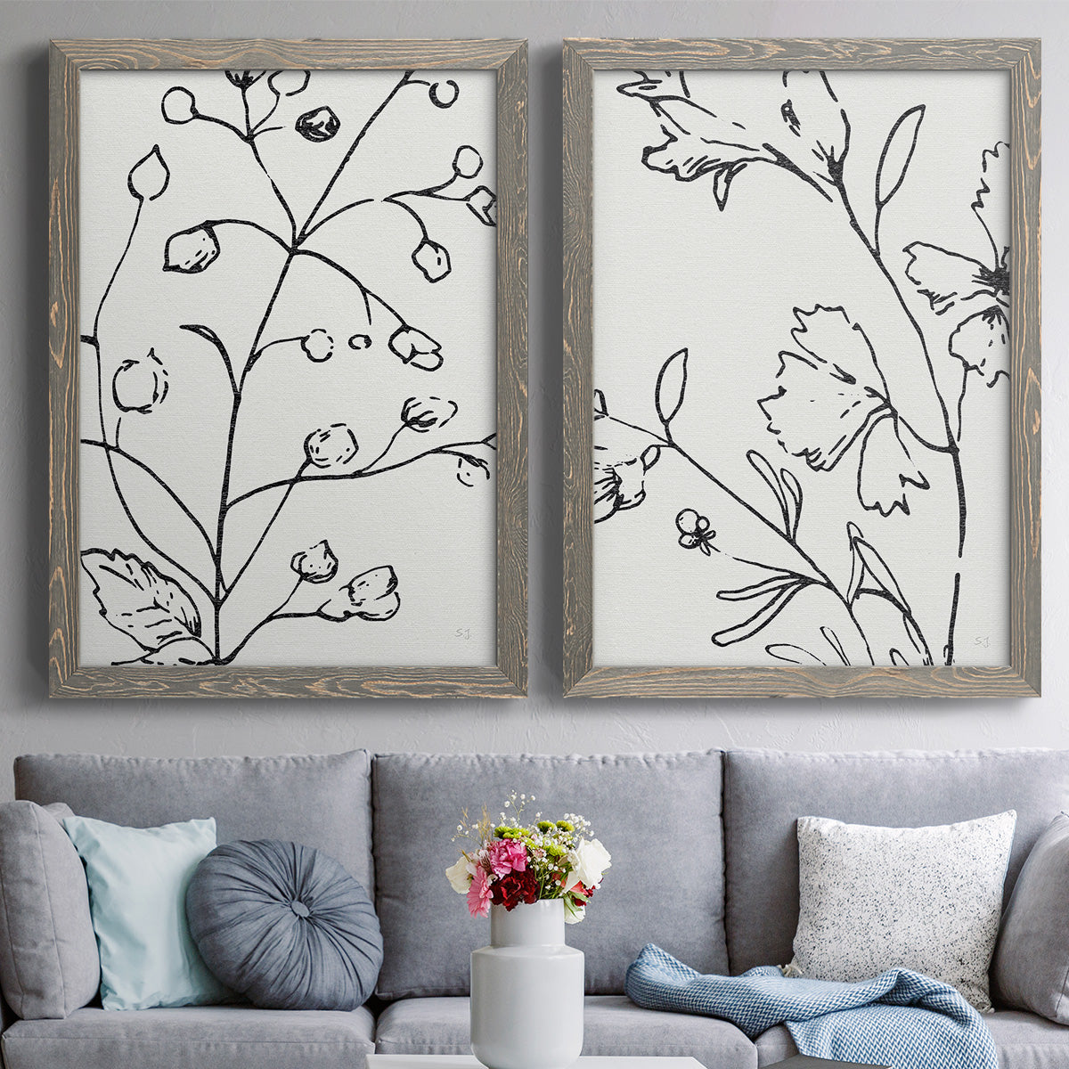 Botanical Sketch I   - Premium Framed Canvas 2 Piece Set - Ready to Hang