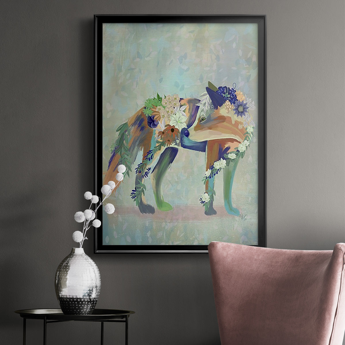 Fantastic Florals Fox, Standing - Modern Framed Canvas Print