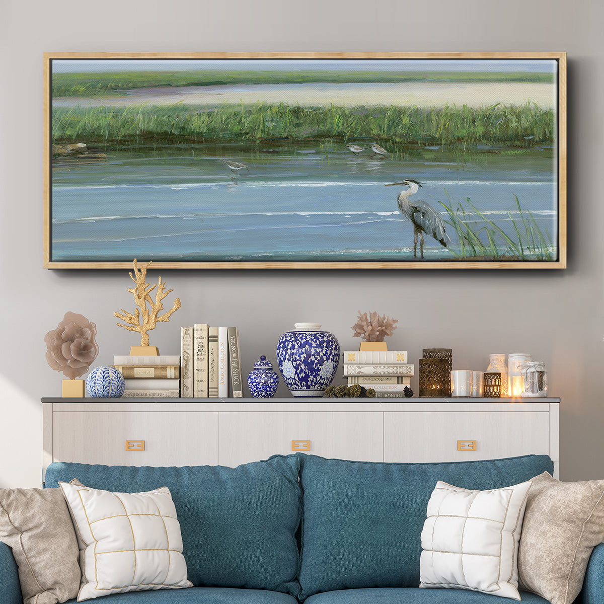 Wading at Dusk - Floater Framed Canvas Print