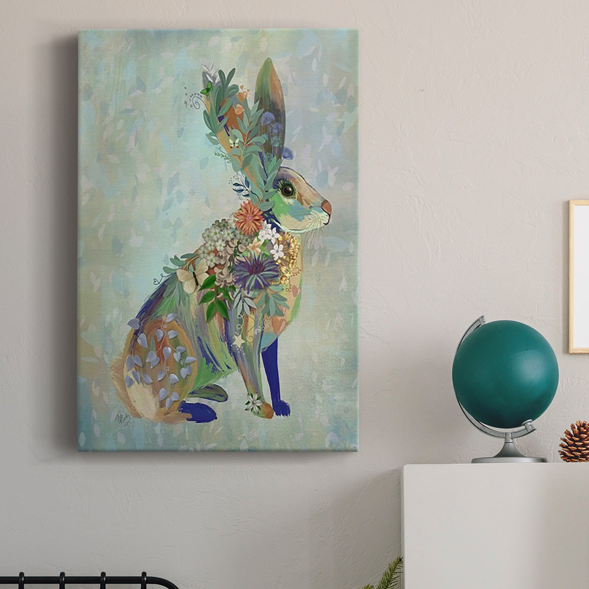 Fantastic Florals Hare, Sitting - Canvas Art Print