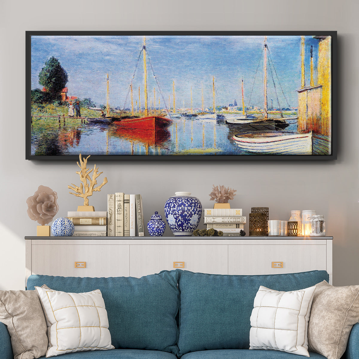 Pleasure Boats at Argenteuil - Floater Framed Canvas Print