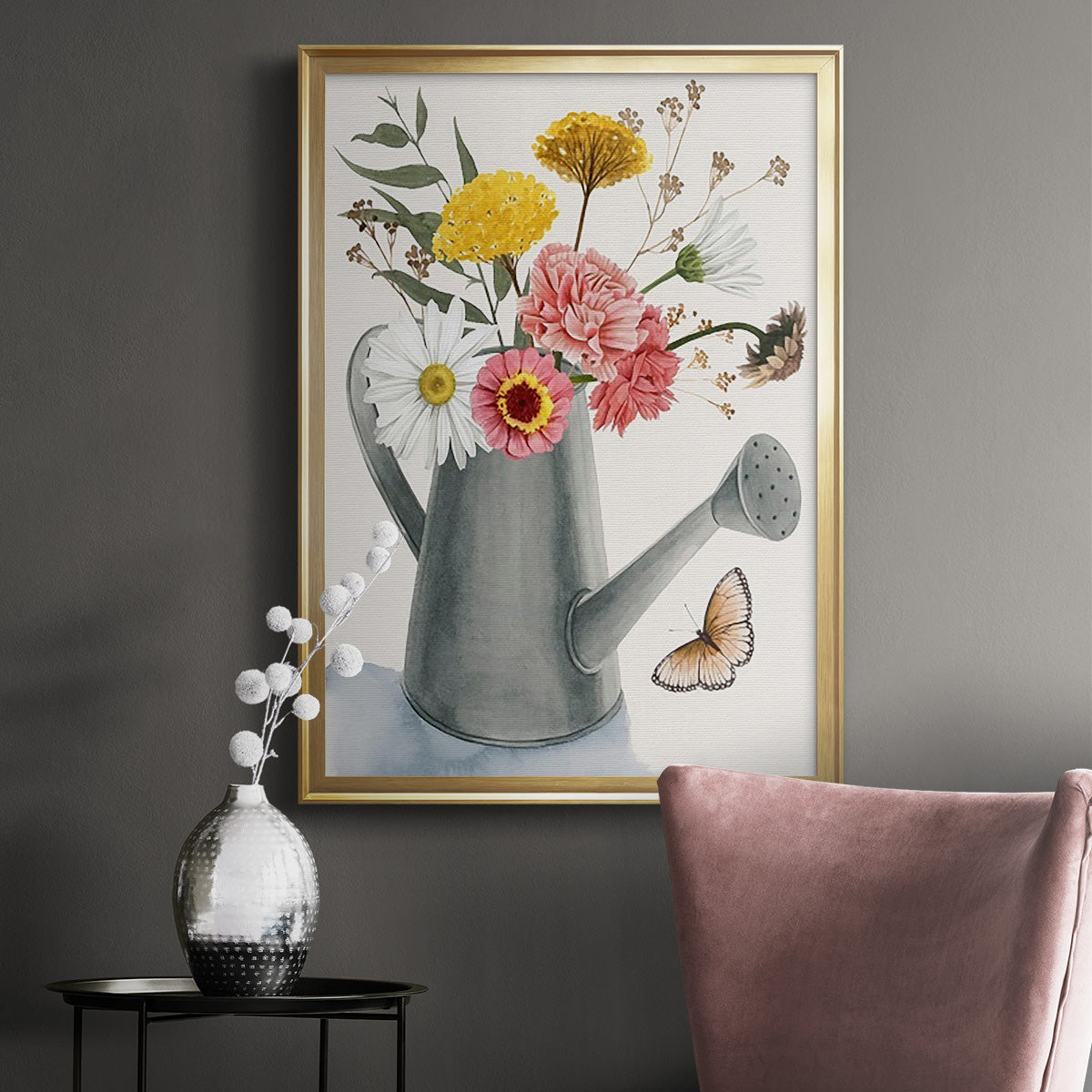 Watering Can Bouquet II - Modern Framed Canvas Print