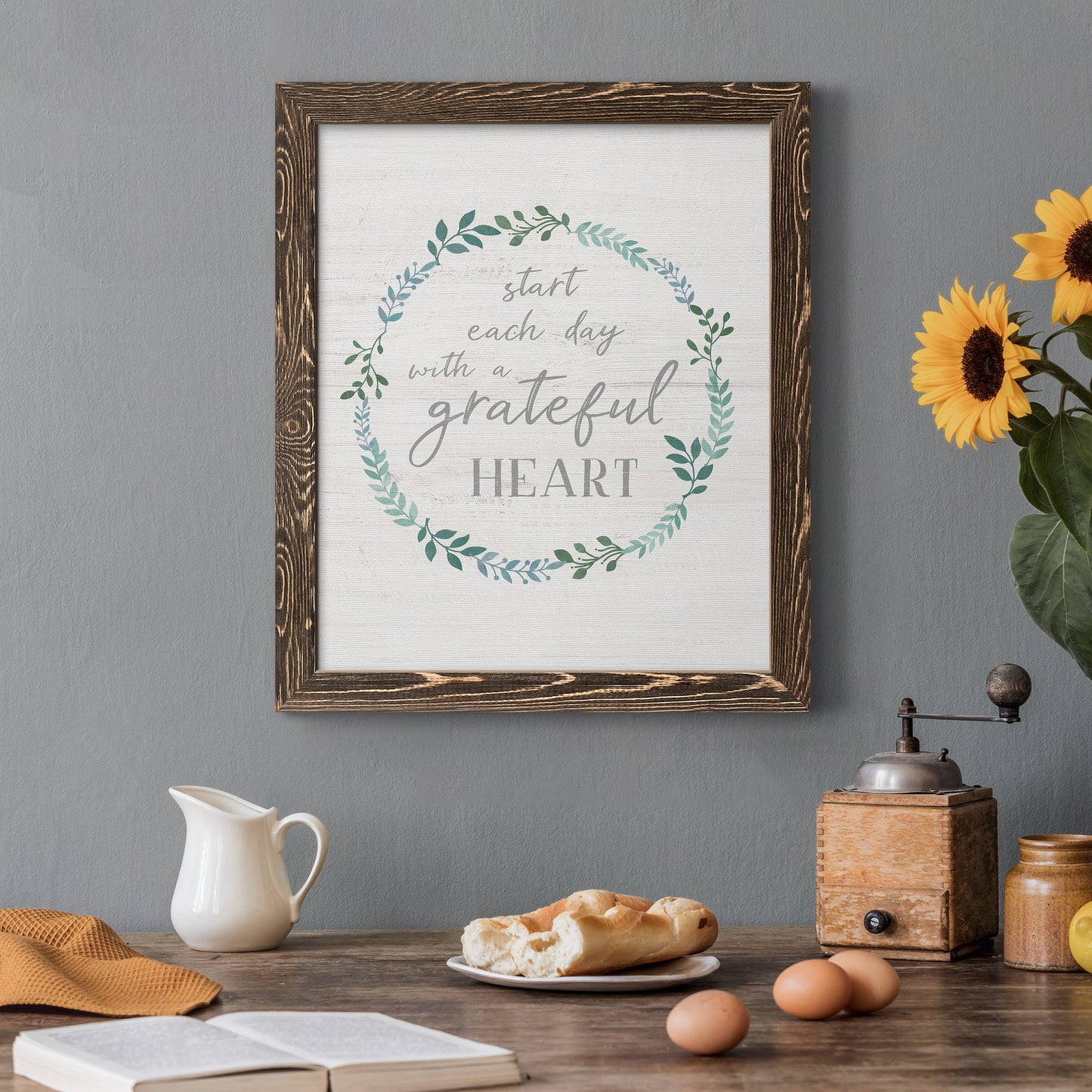 Start Each Day - Premium Canvas Framed in Barnwood - Ready to Hang