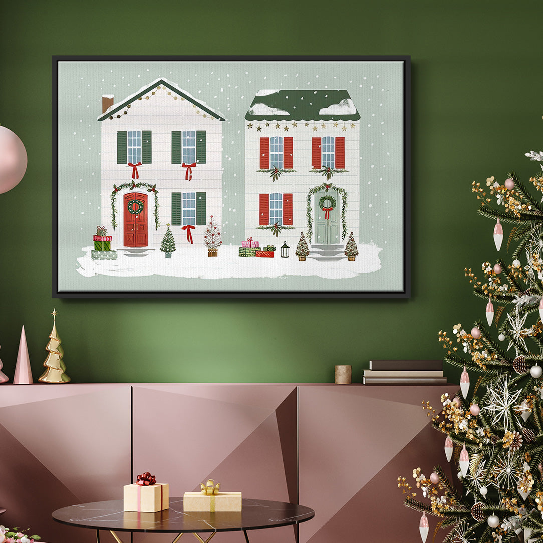 Festive Front Door Collection A - Framed Gallery Wrapped Canvas in Floating Frame