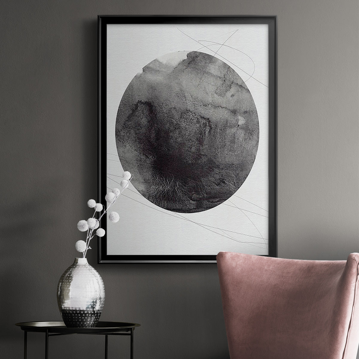 Graphite Moon I - Modern Framed Canvas Print