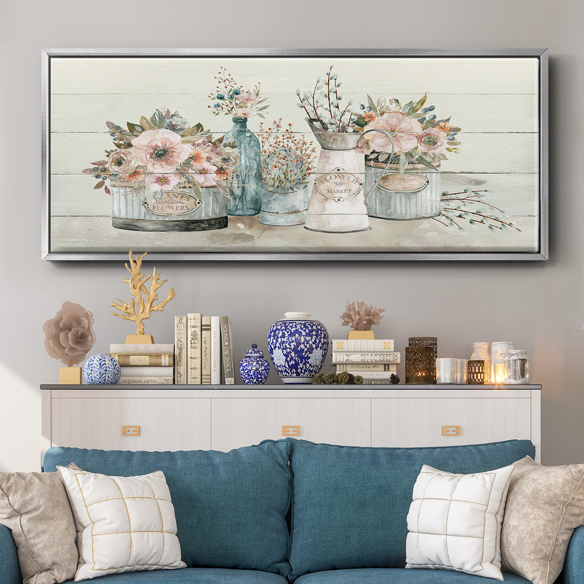 Flower Market - Floater Framed Canvas Print