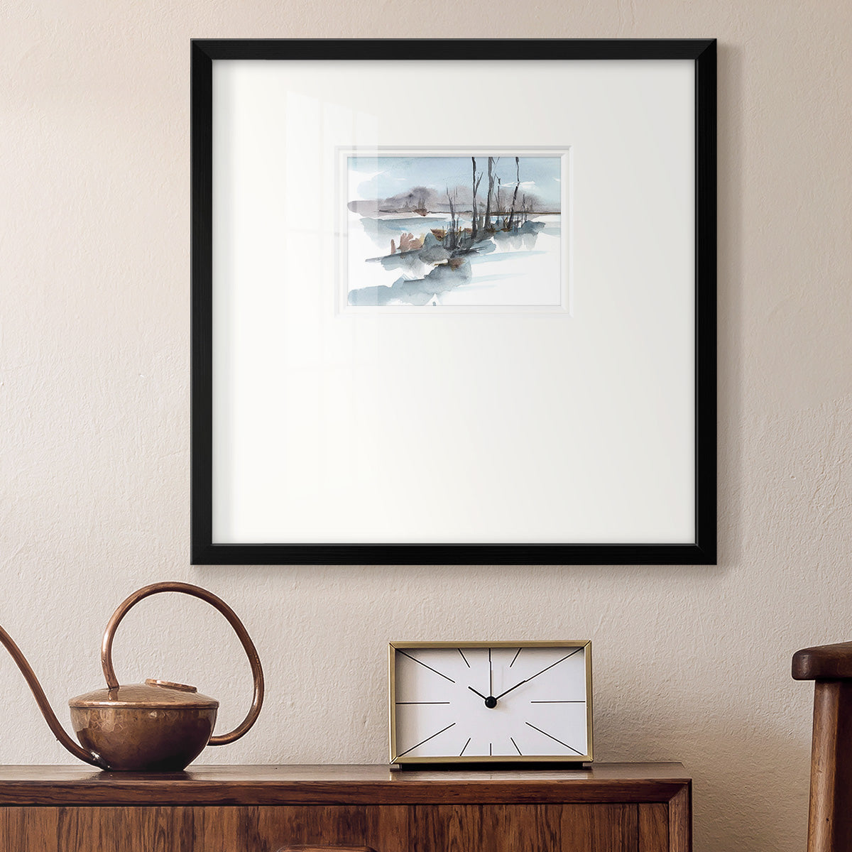 Winter Stream Watercolor I Premium Framed Print Double Matboard