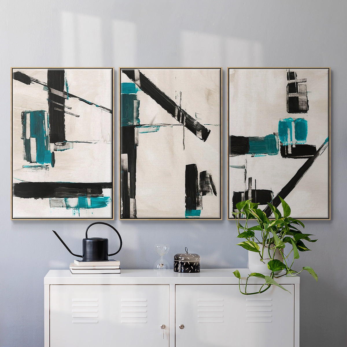 Geometry Notes I - Framed Premium Gallery Wrapped Canvas L Frame 3 Piece Set - Ready to Hang