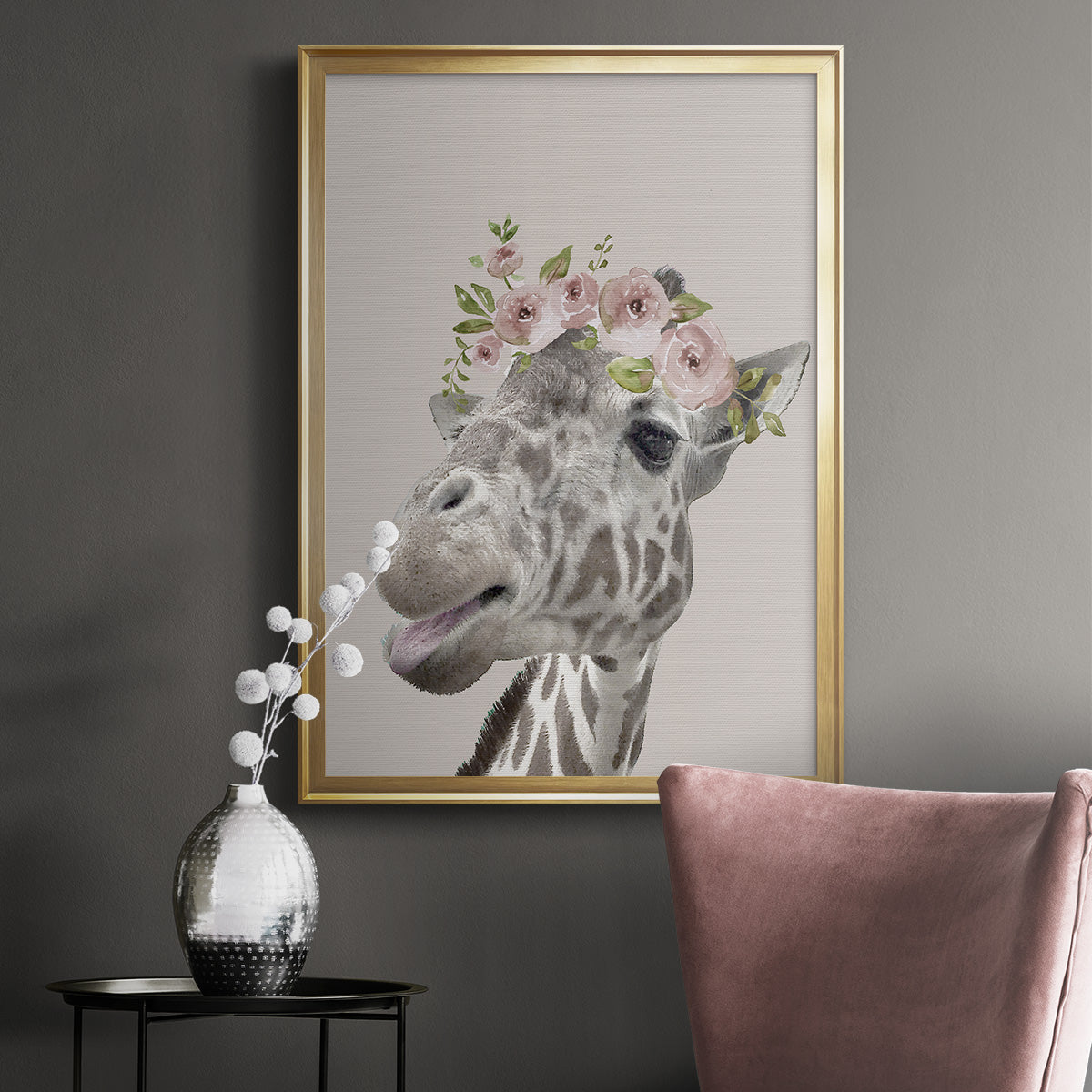 Peek A Boo Giraffe I - Modern Framed Canvas Print