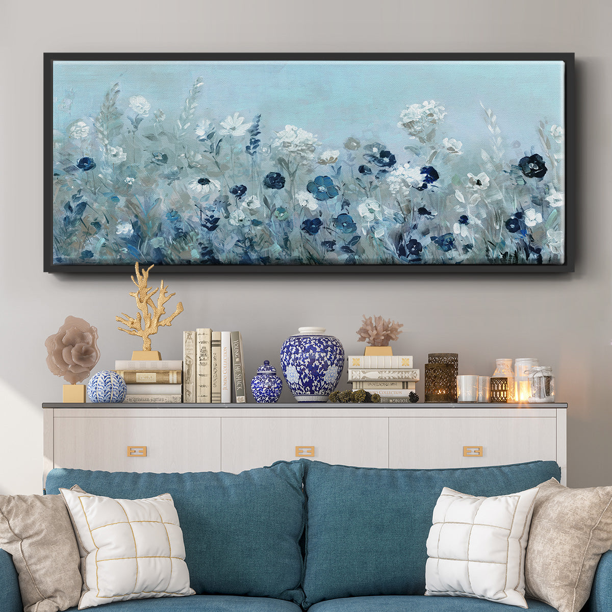 Teal Light Garden - Floater Framed Canvas Print