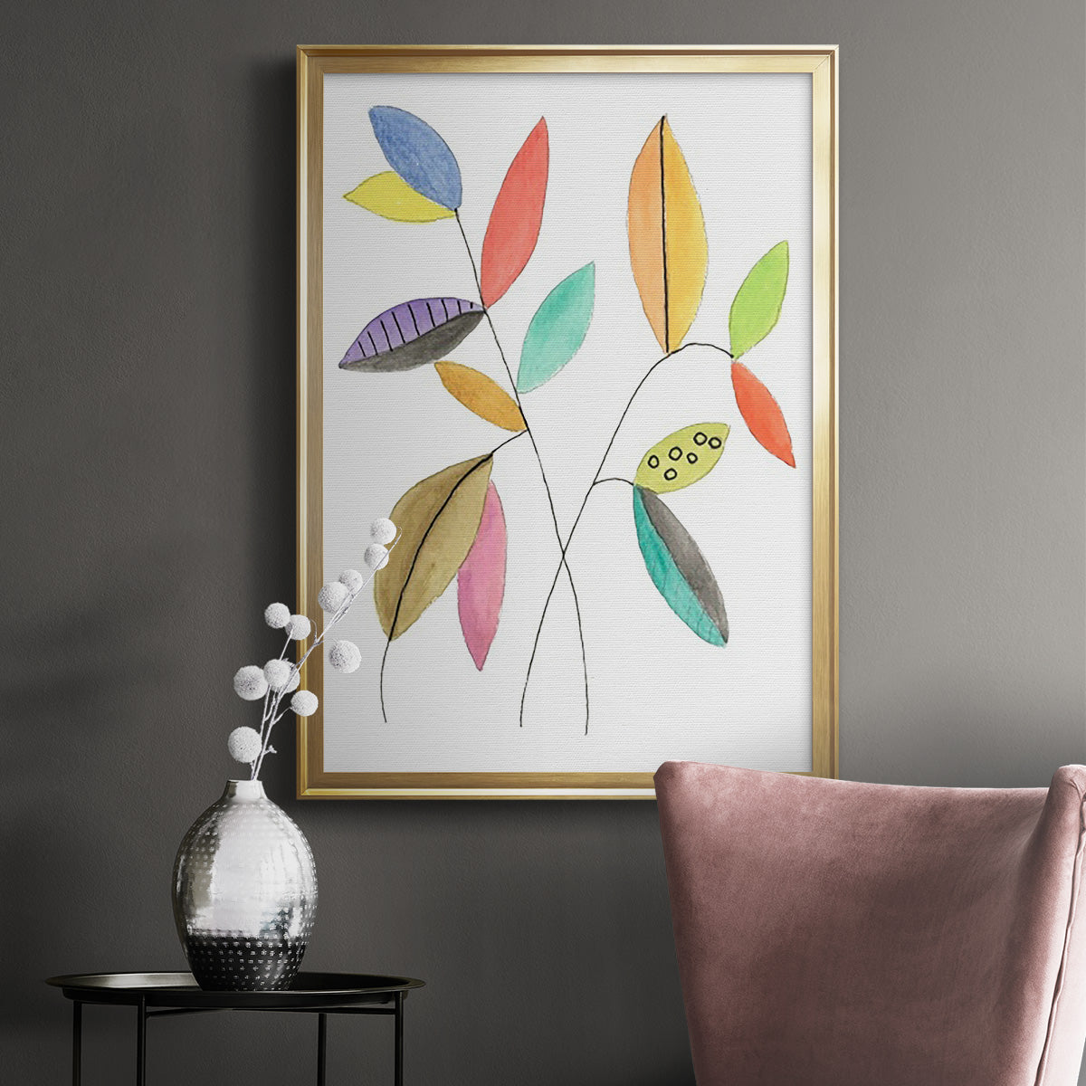 Color Pop Leaves IV - Modern Framed Canvas Print