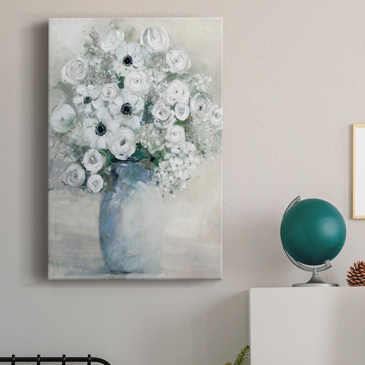 White Anemone Bouquet Premium Gallery Wrapped Canvas - Ready to Hang