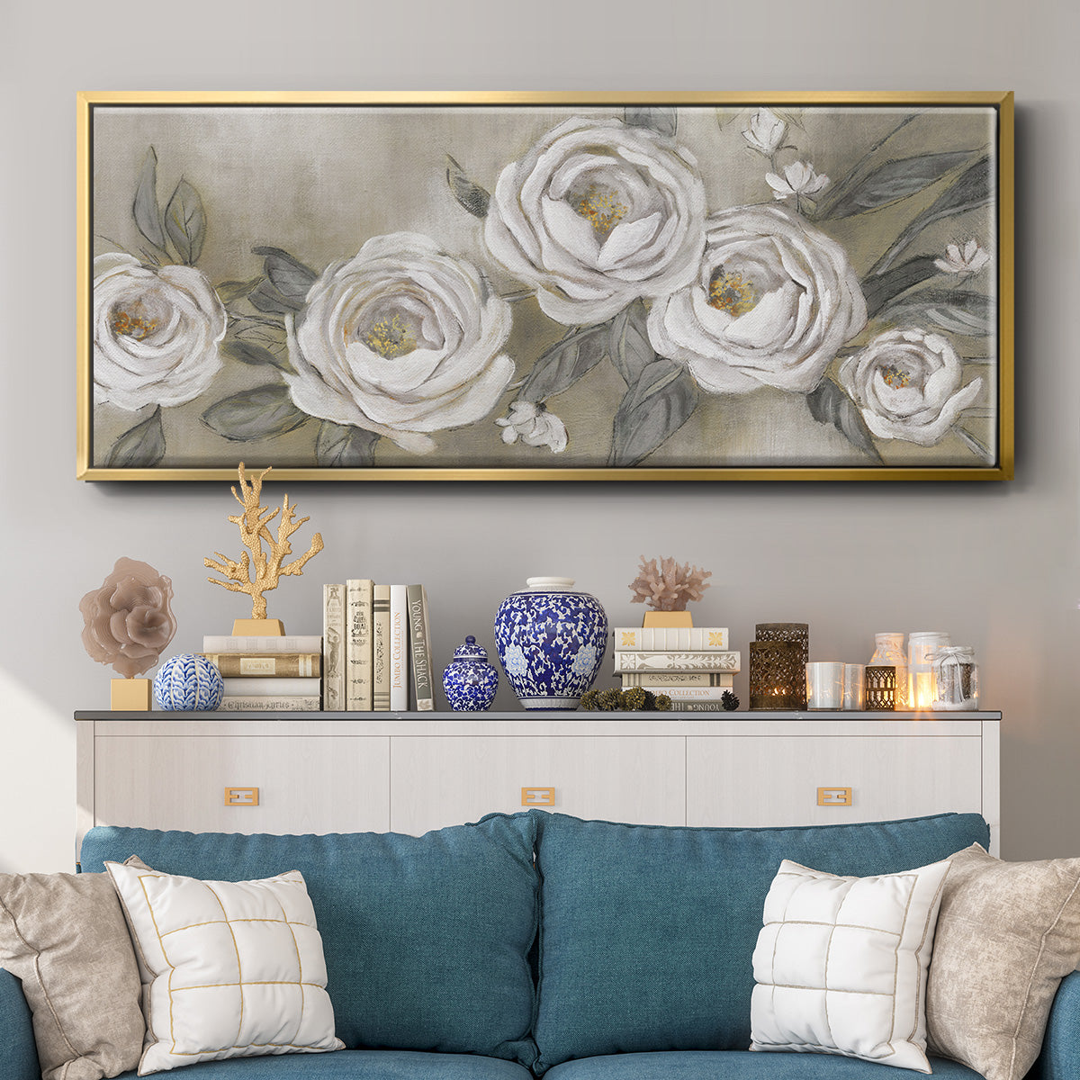 Cottage Roses - Floater Framed Canvas Print