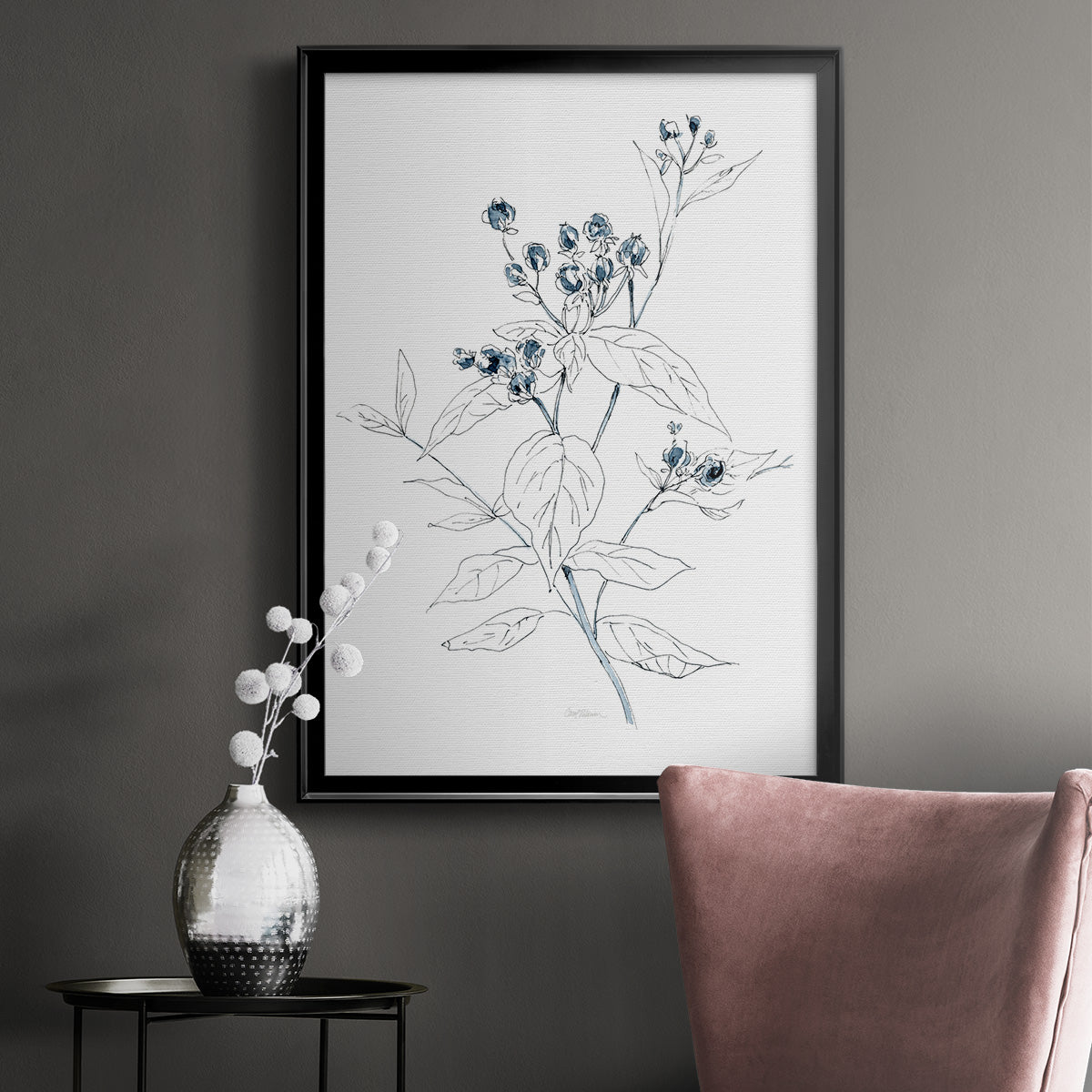 Indigo Sketch I - Modern Framed Canvas Print