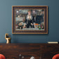 Iconic impressionist café bar scene by Édouard Manet in an ornate bronzed mahogany wood frame displayed in a dark-toned interior setting.