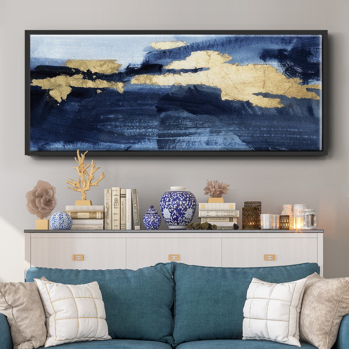 Gilded Indigo Sea II - Floater Framed Canvas Print