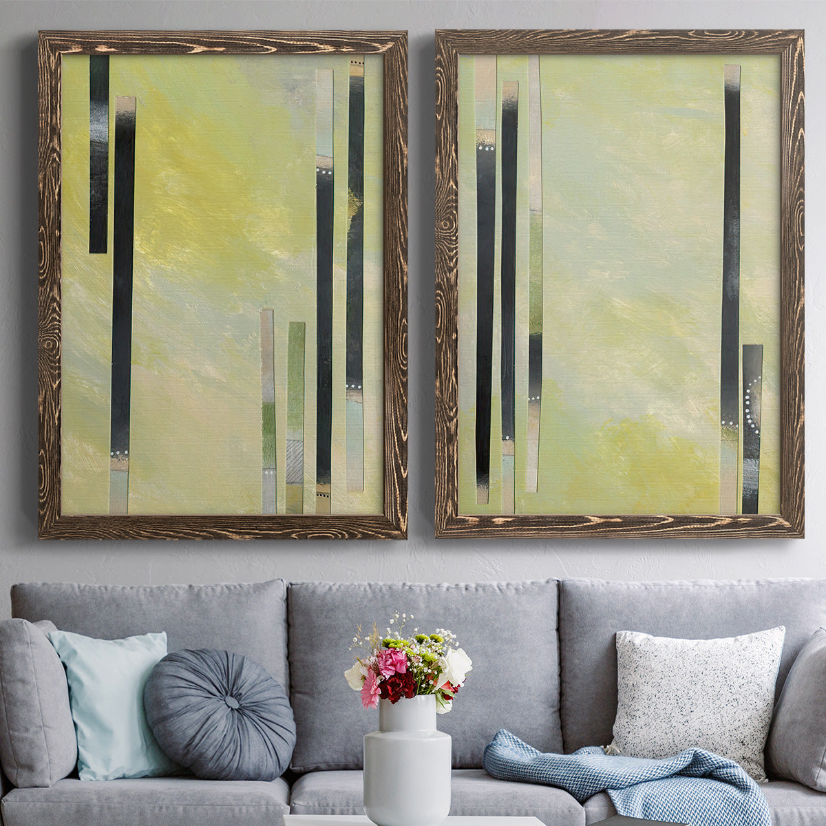 Neutral Assemblage I - Premium Framed Canvas 2 Piece Set - Ready to Hang