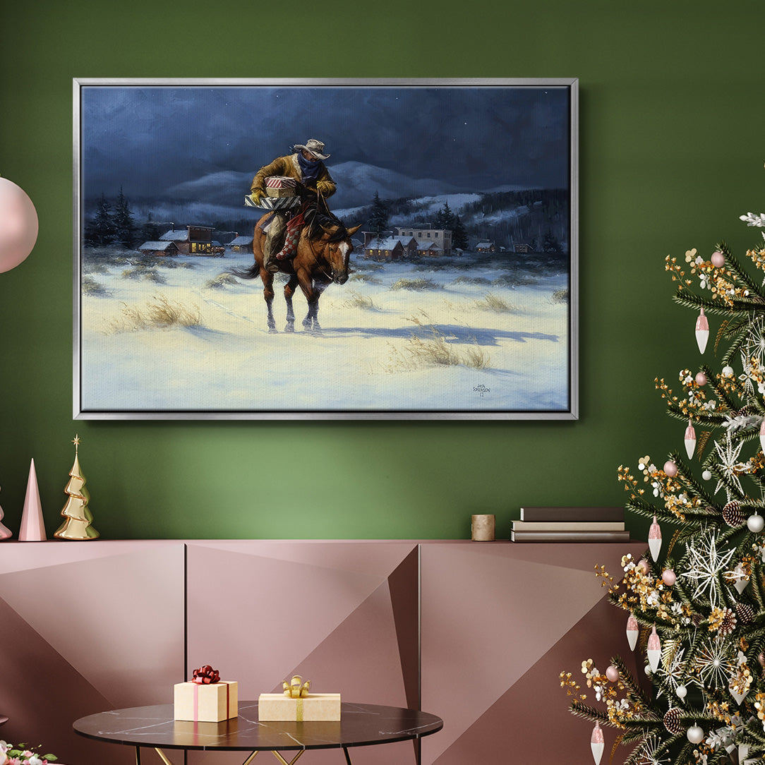 Bringing Christmas Home - Framed Gallery Wrapped Canvas in Floating Frame