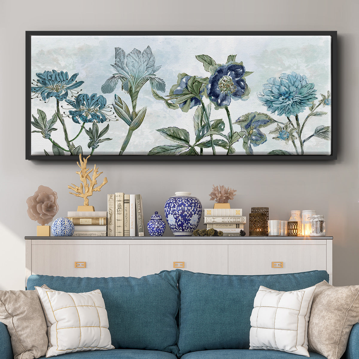 Vintage Shades of Blue - Floater Framed Canvas Print