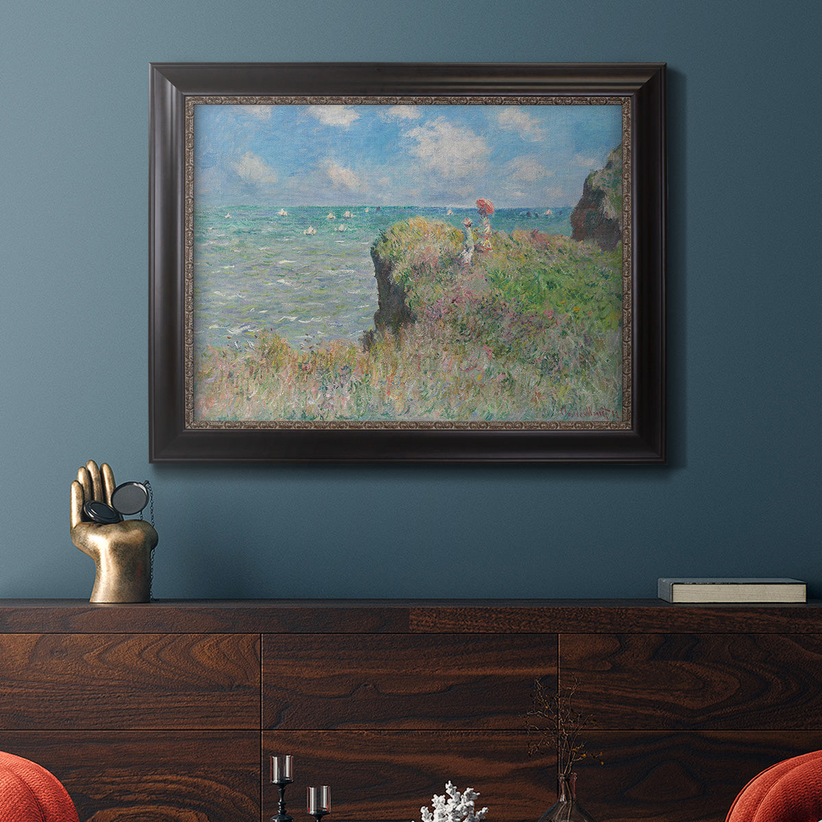 Cliff Walk At Pourville, 1882 - Ornate Framed Canvas Print