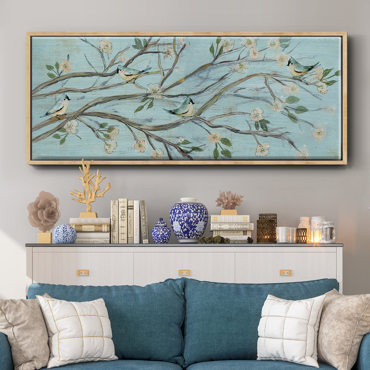 Blue Sky and Blossoms - Floater Framed Canvas Print