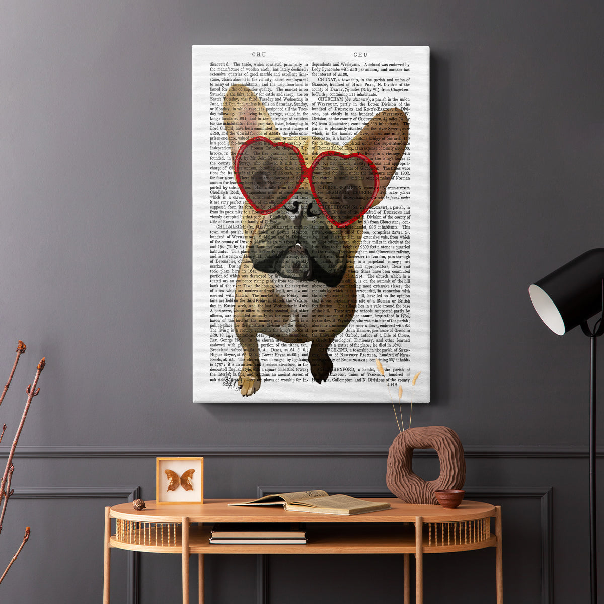 French Bulldog and Heart Glasses - Canvas Art Print
