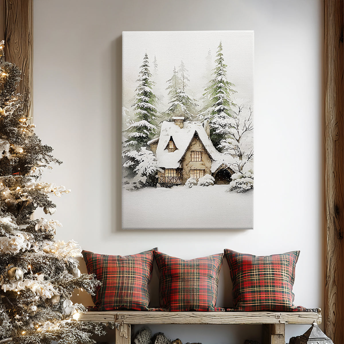 Frostlit Cottage at Dusk - Canvas Art Print