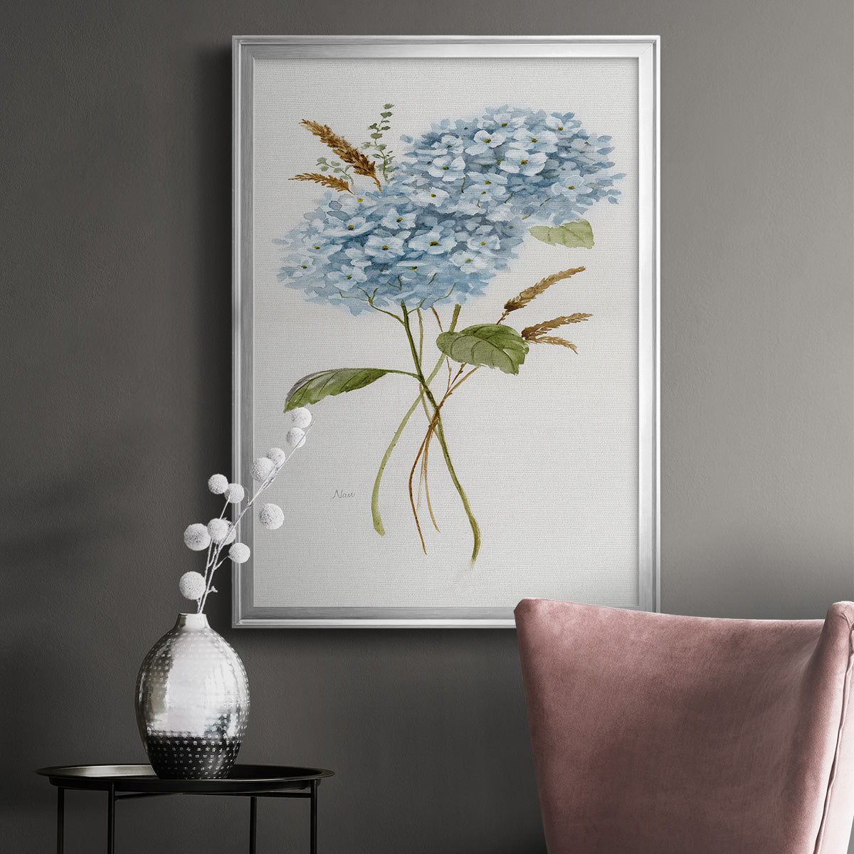 Petite Blue Hydrangea I - Modern Framed Canvas Print