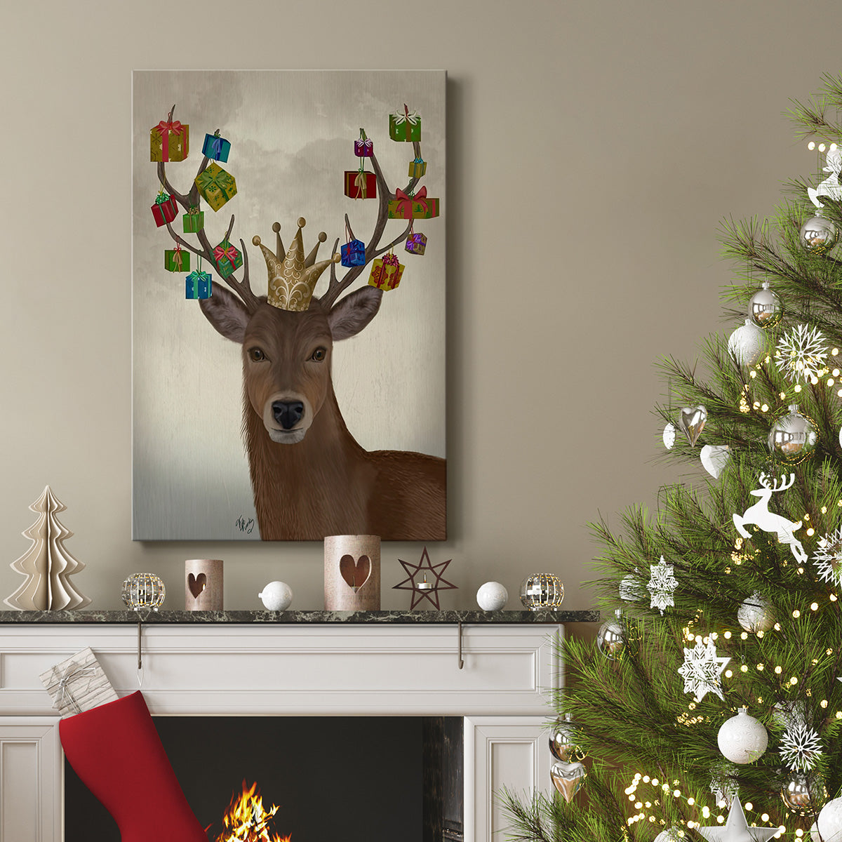 Christmas Gift Bearing Deer - Gallery Wrapped Canvas