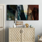 Three-panel canvas wall art featuring layered neutral abstract textures, displayed above a cabinet in an entryway.