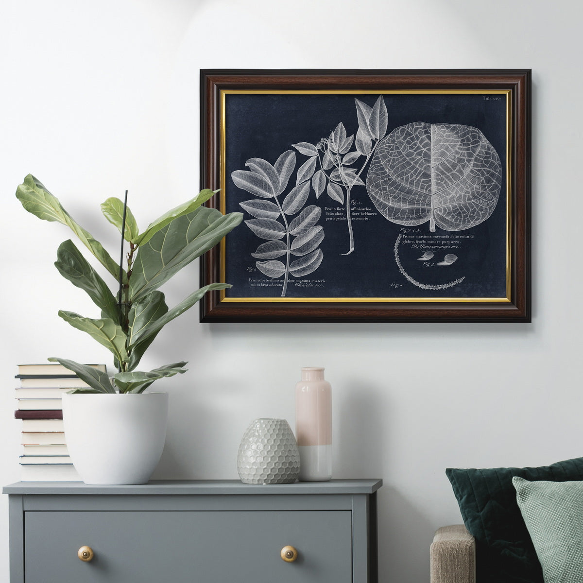 Foliage on Navy I Premium Framed Canvas- Ready to Hang