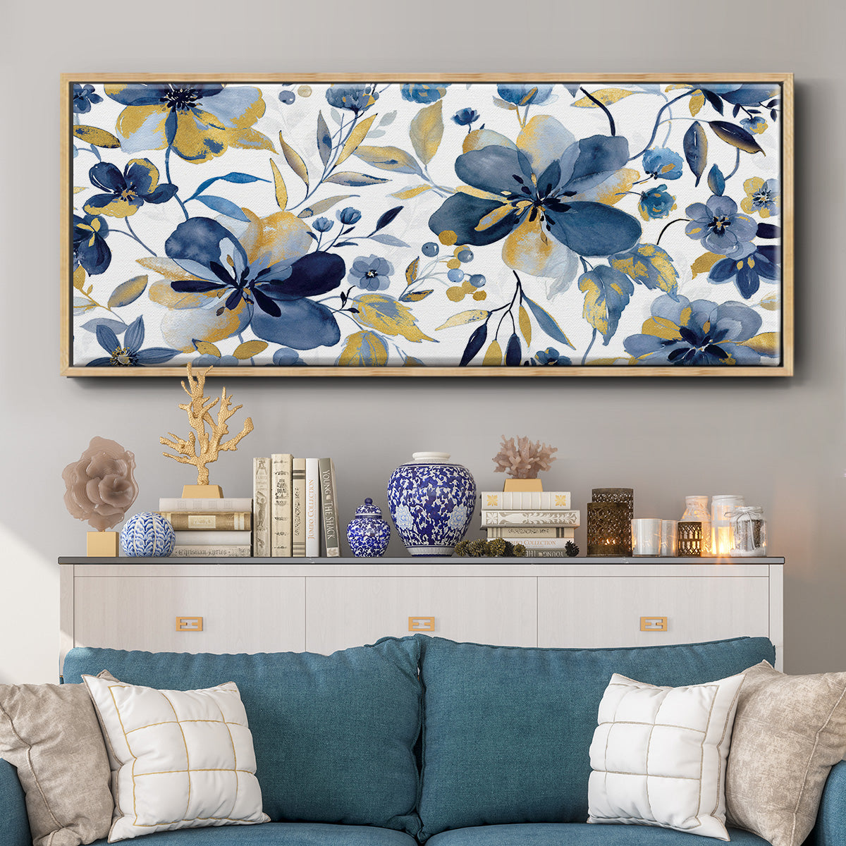 Golden Indigo - Floater Framed Canvas Print