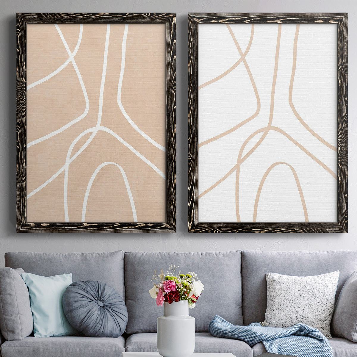 Clean Contour III - Barnwood Framed Canvas Set