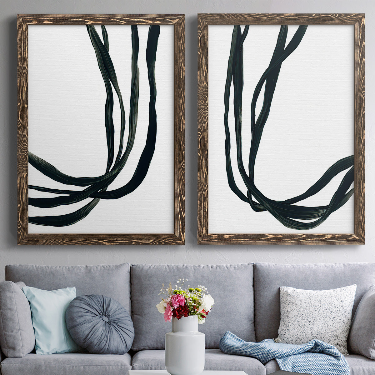 Onyx Ribbon I - Premium Framed Canvas 2 Piece Set - Ready to Hang