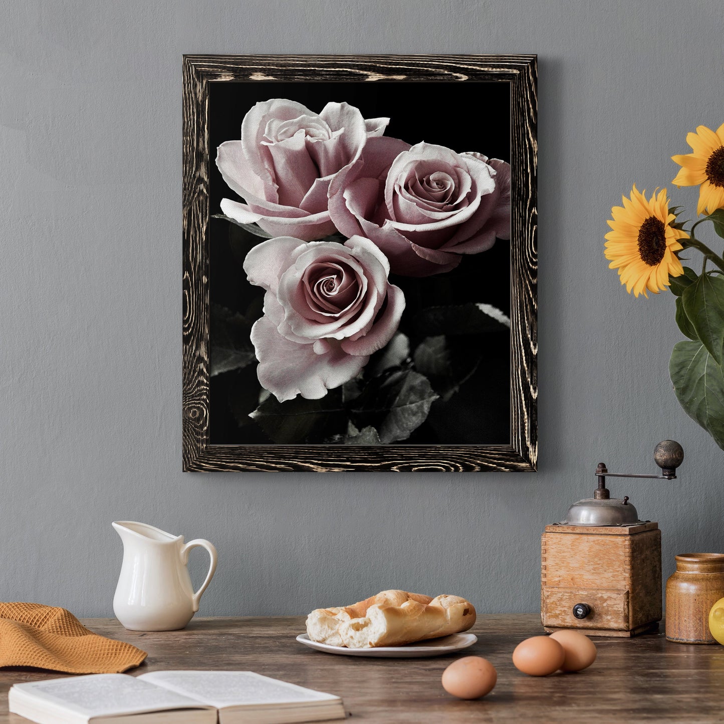 Rose Noir I - Premium Canvas Framed in Barnwood - Ready to Hang