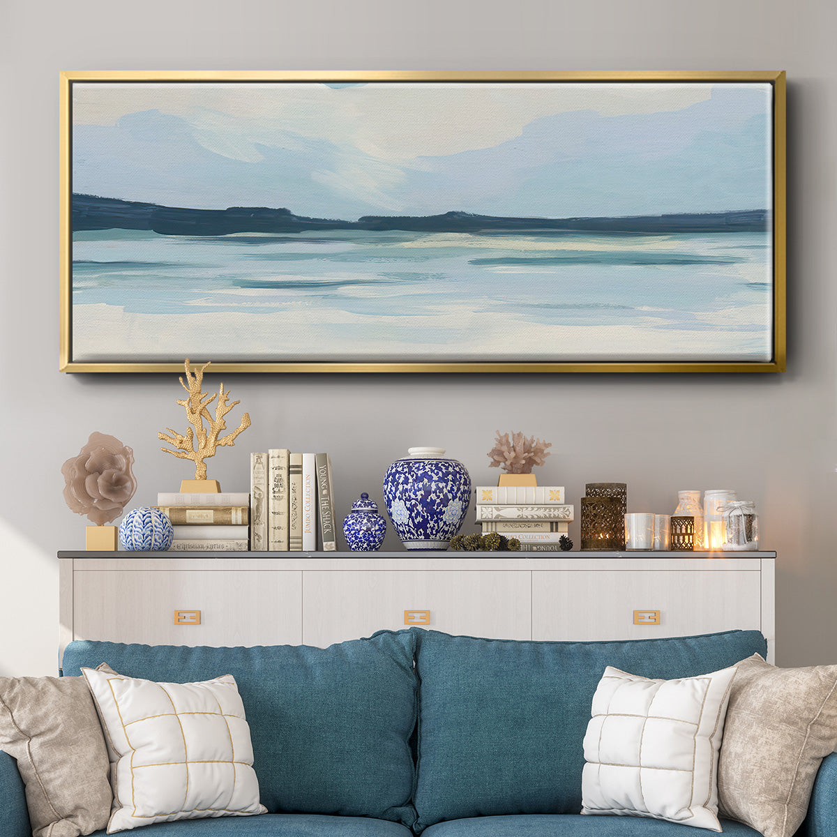 Cream Coastline I - Floater Framed Canvas Print