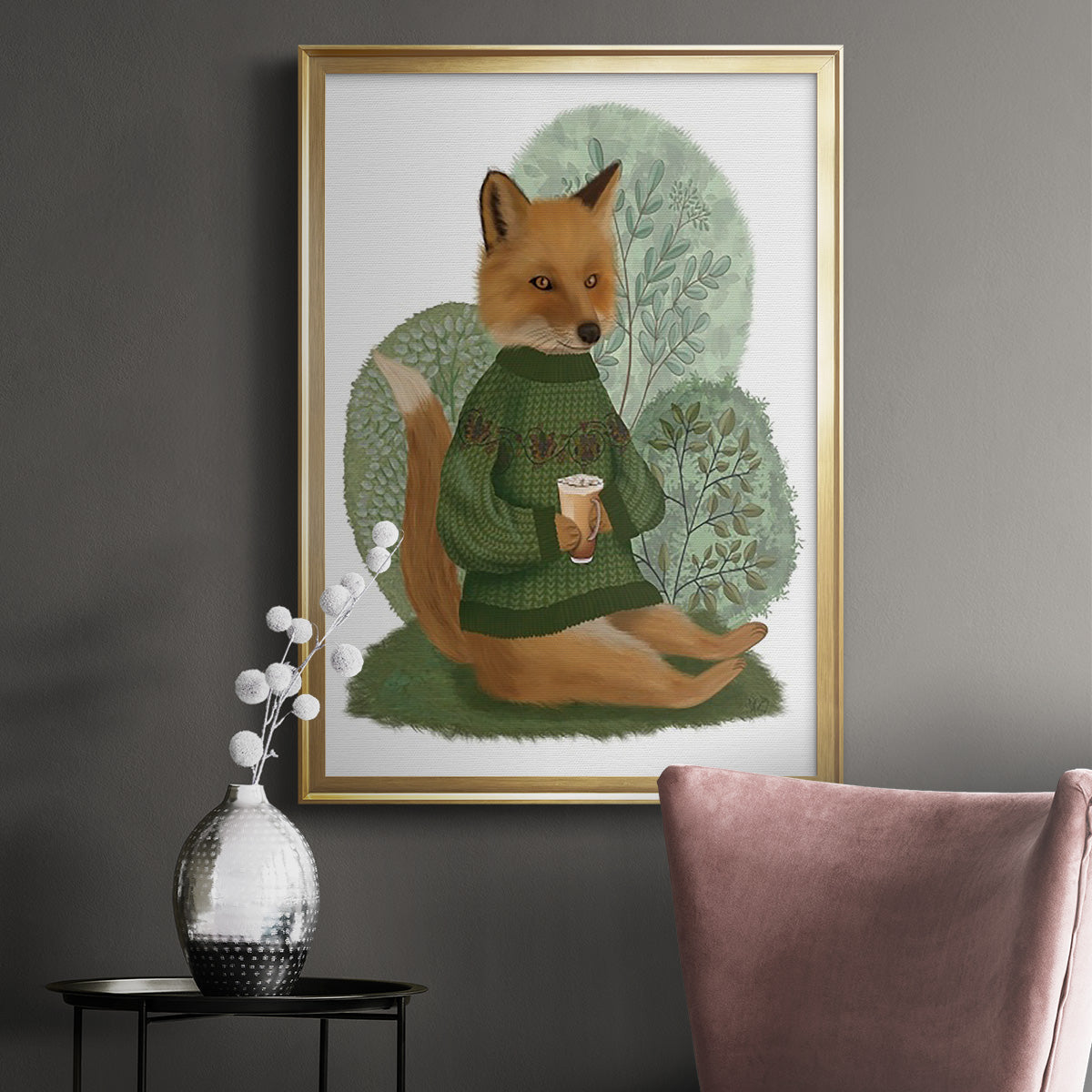 Latte Fox in Sweater - Modern Framed Canvas Print