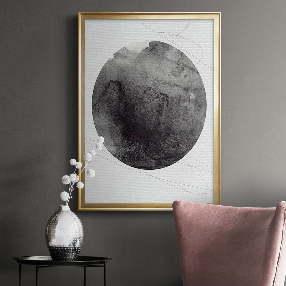 Graphite Moon I - Modern Framed Canvas Print