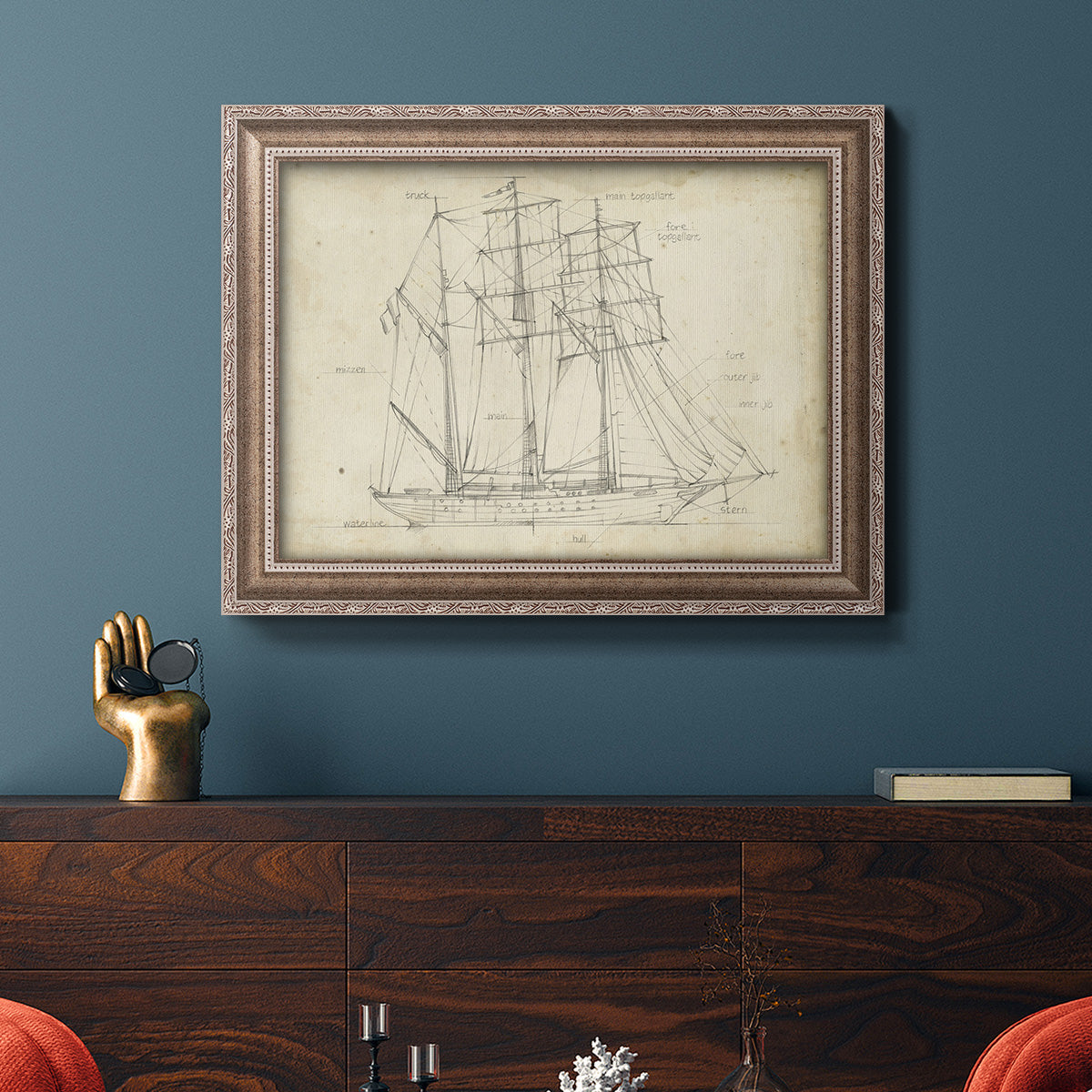 Sailboat Blueprint I Premium Framed Canvas- Ready to Hang